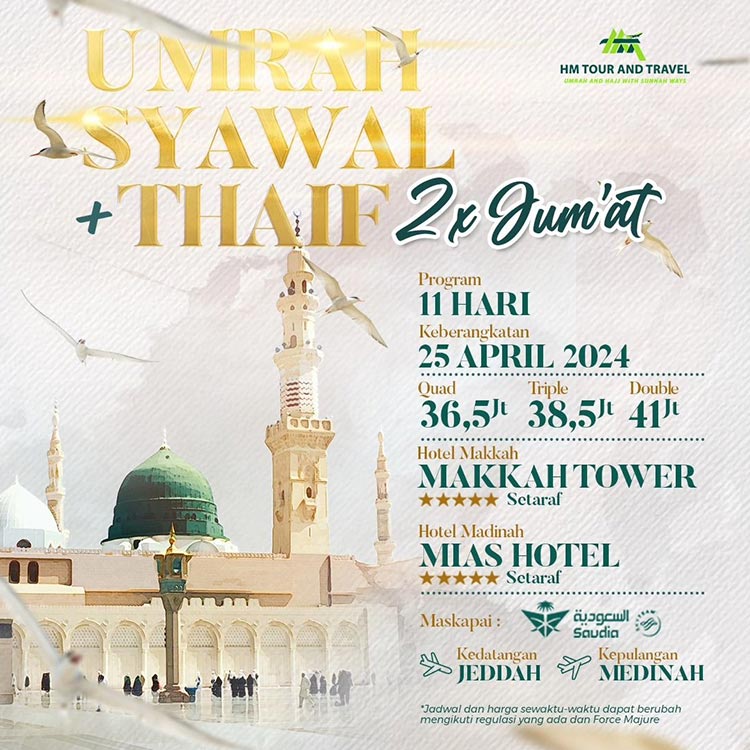 Paket Umrah Syawal Plus Thaif 25 April 2024